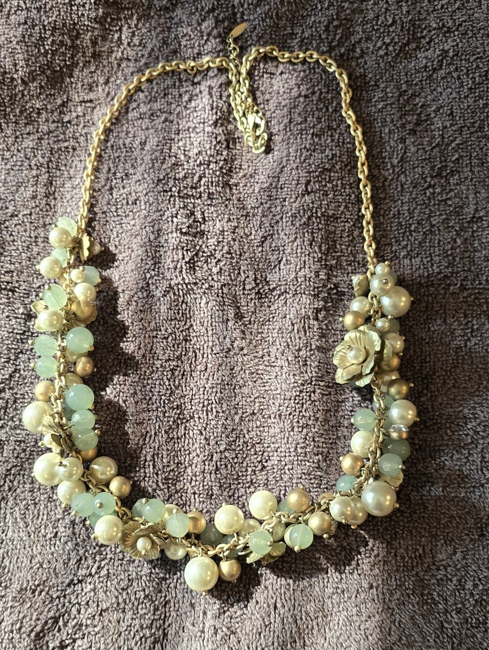 Gold-Tone Faux Pearl & Mint Bead Statement Necklace